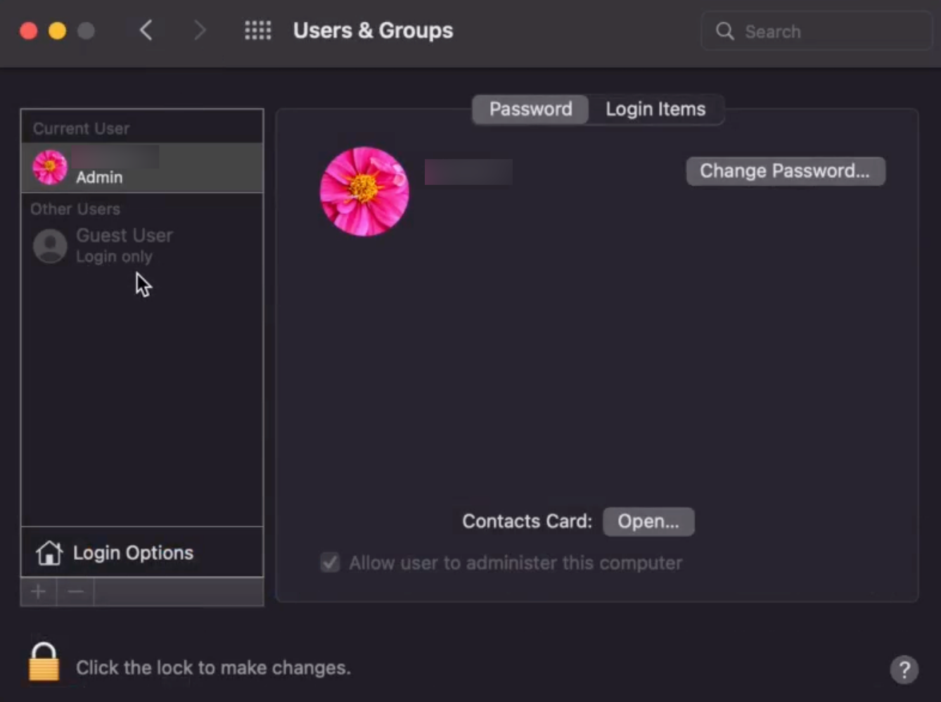 The Guest User status will change from 'Off' to 'Login only' in the Users & Groups preferences