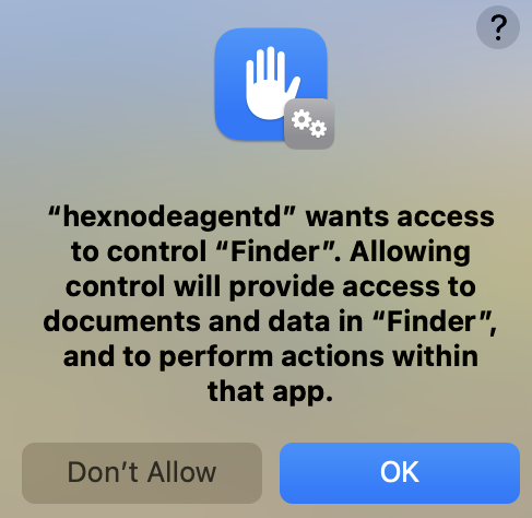 hexnodeagentd requesting access from Finder