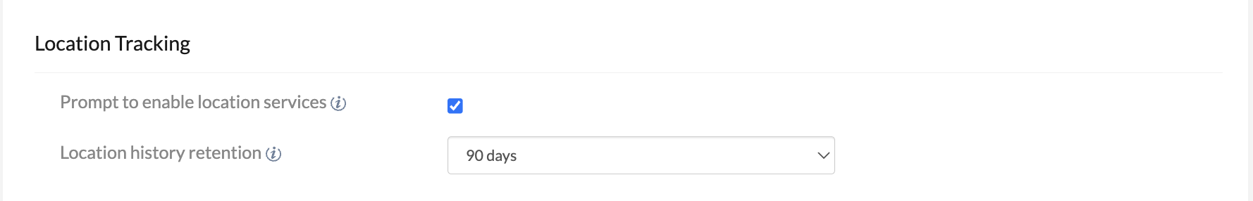 Location Tracking under General Settings Configure Location Tracking options under General Settings