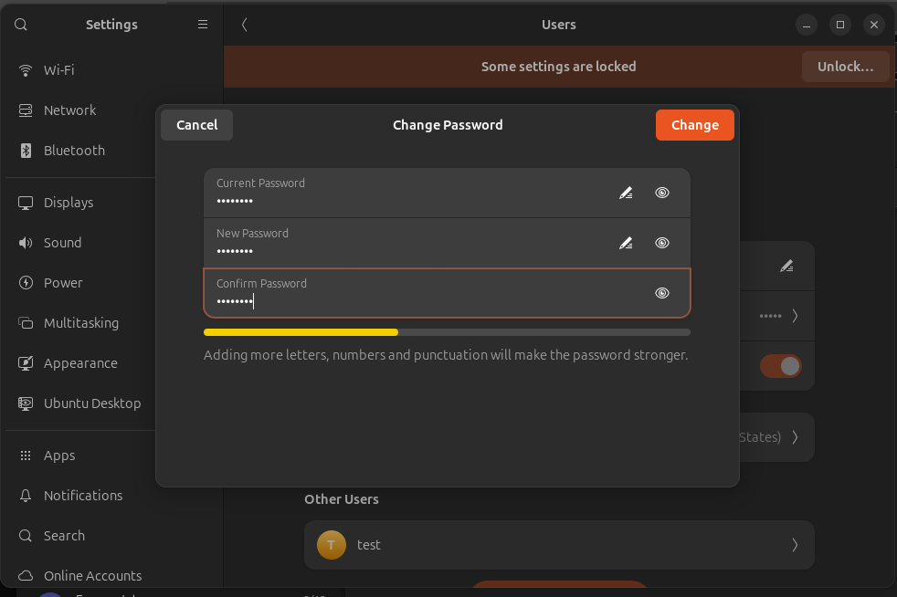 New password matches when it aligns with the password policy for Linux.