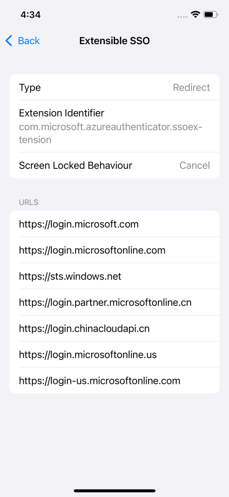 Extensible SSO configuration on iOS device.