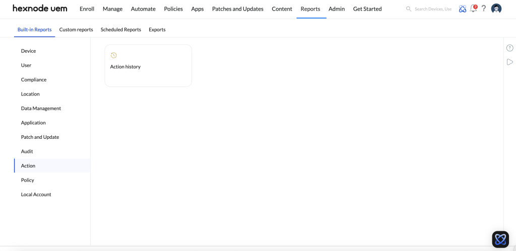 Action reports in Hexnode.