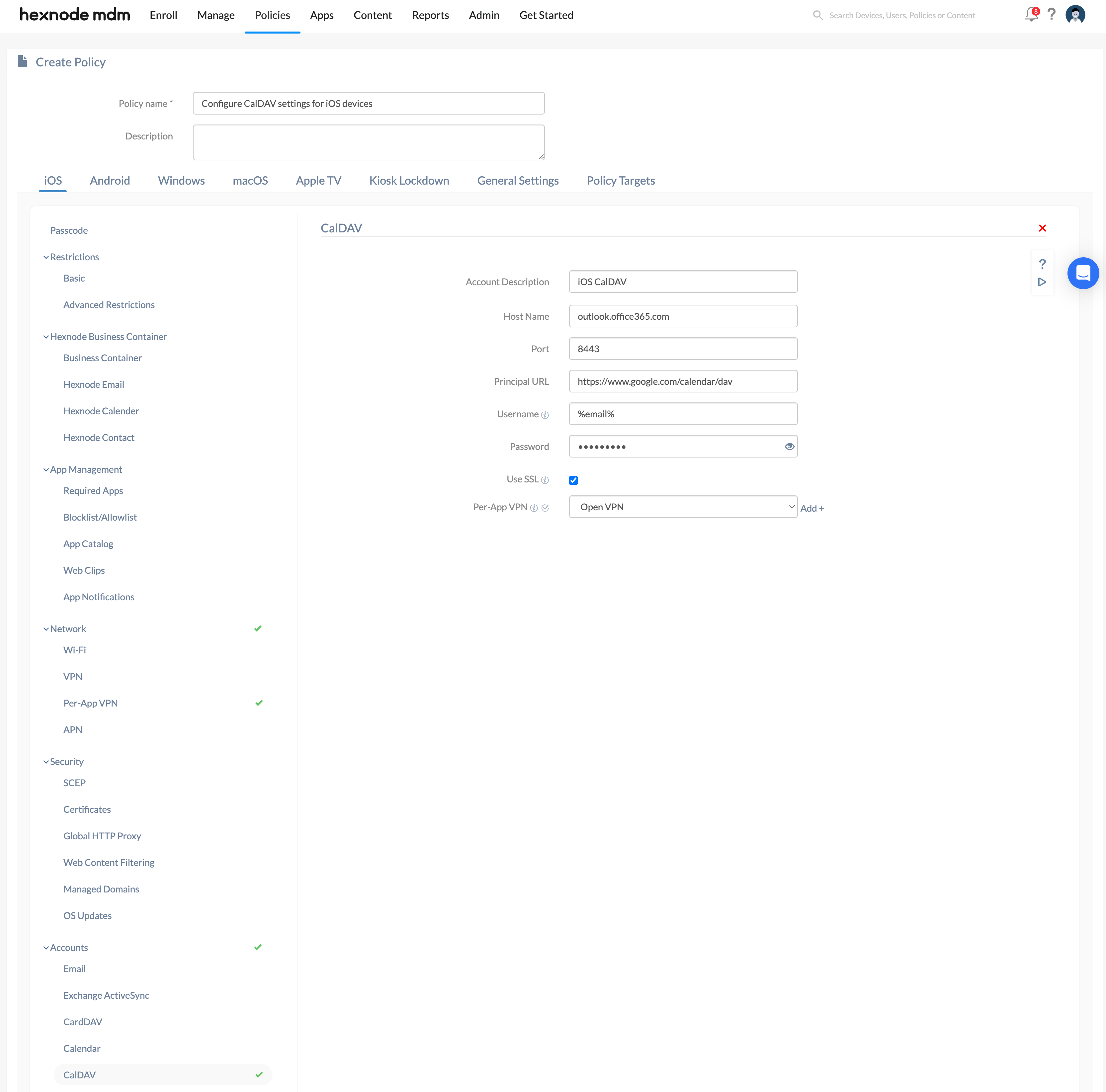 Configure CalDAV settings for iOS devices Configure CalDAV settings for iOS devices using Hexnode