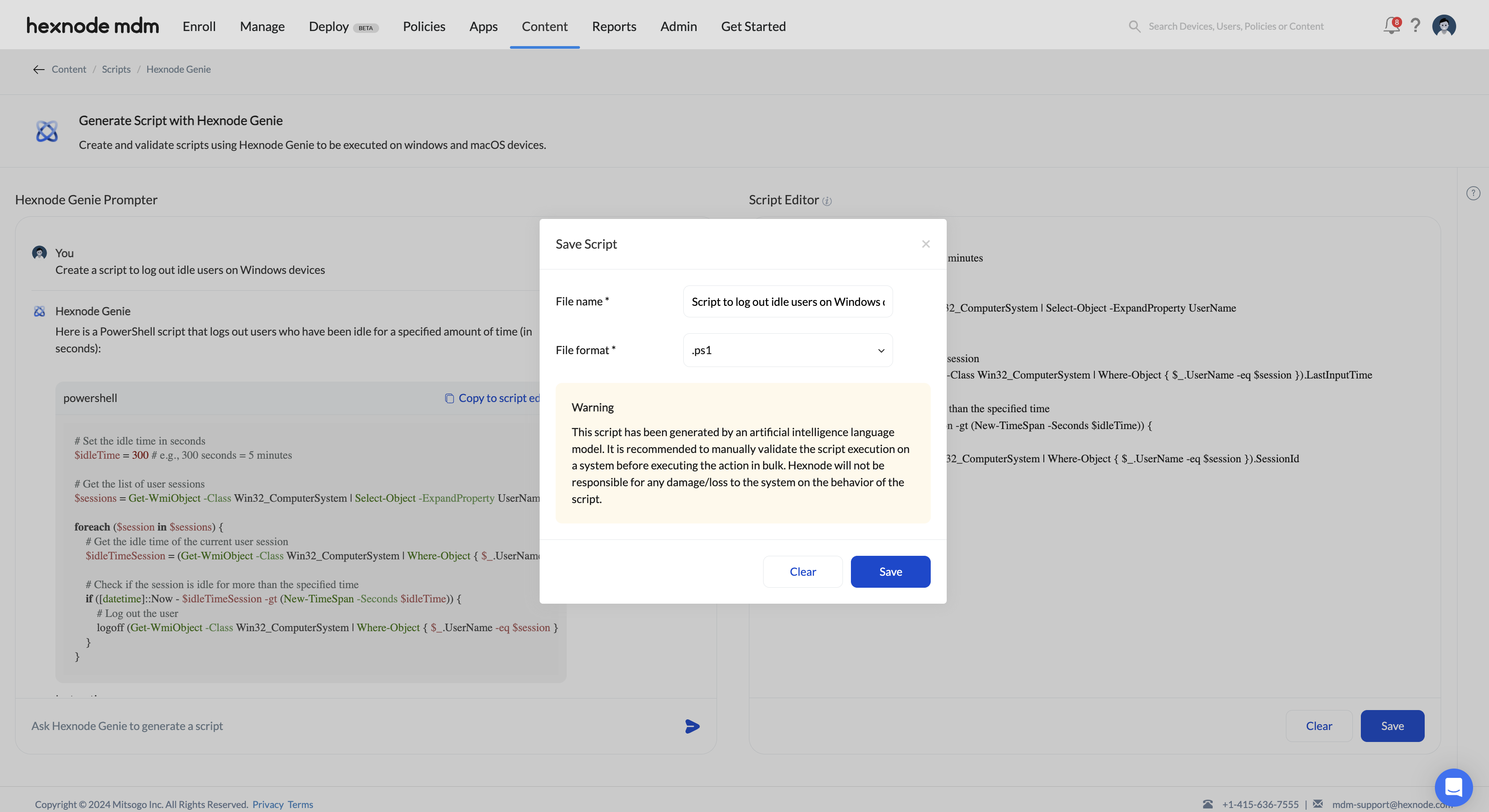 Save scripts generated by the AI-powered terminal script generator to the Hexnode Repository Save the scripts generated by the AI-powered terminal script generator to the Hexnode Repository