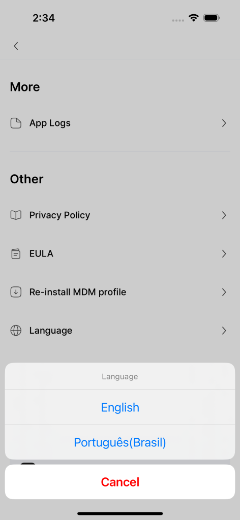 Customize the language of the Hexnode UEM app.