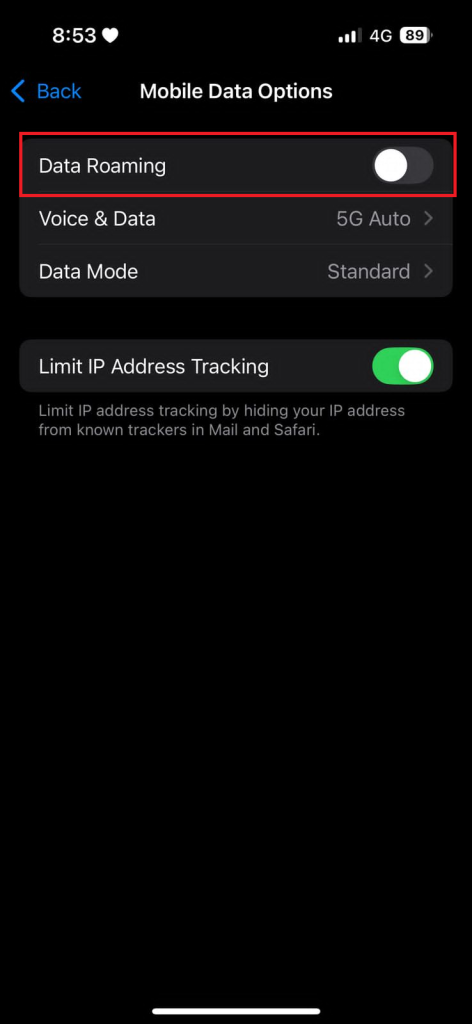 Disabling data roaming in iOS device through Hexnode UEM.