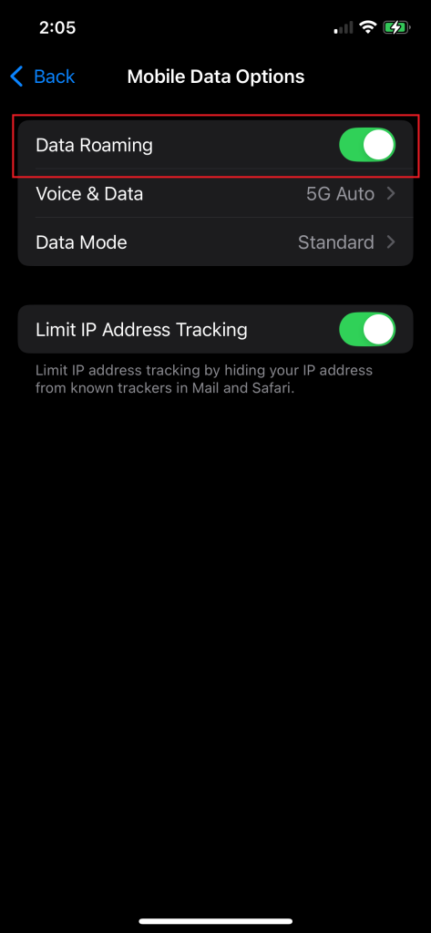 Enabling data roaming in iOS device through Hexnode UEM.