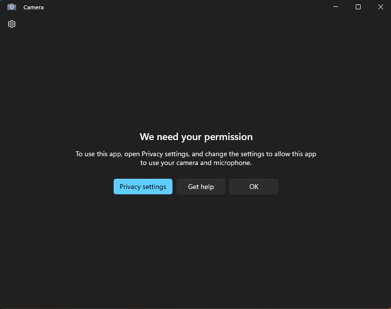 Camera being disabled on the Windows device via configuration profile.