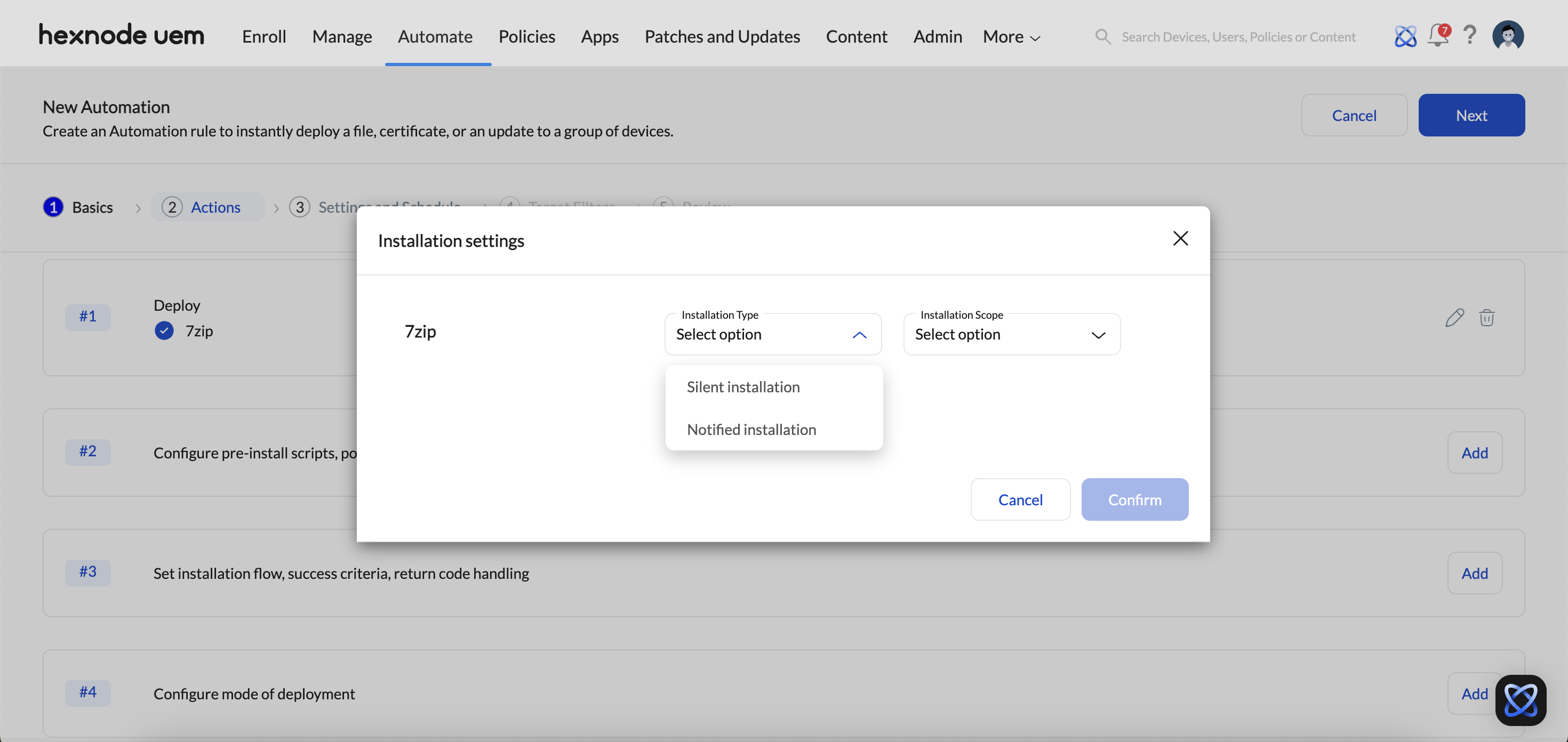 Configuring the installation types for apps in App Distribution.