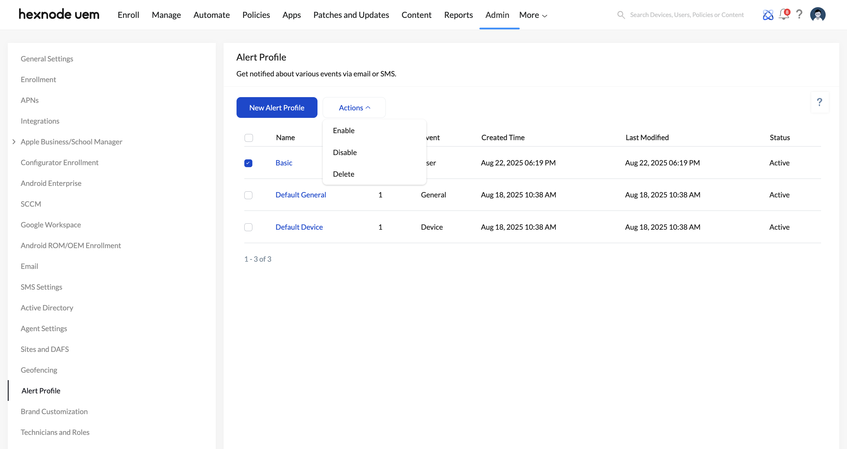 Overview of Alert Profiles.