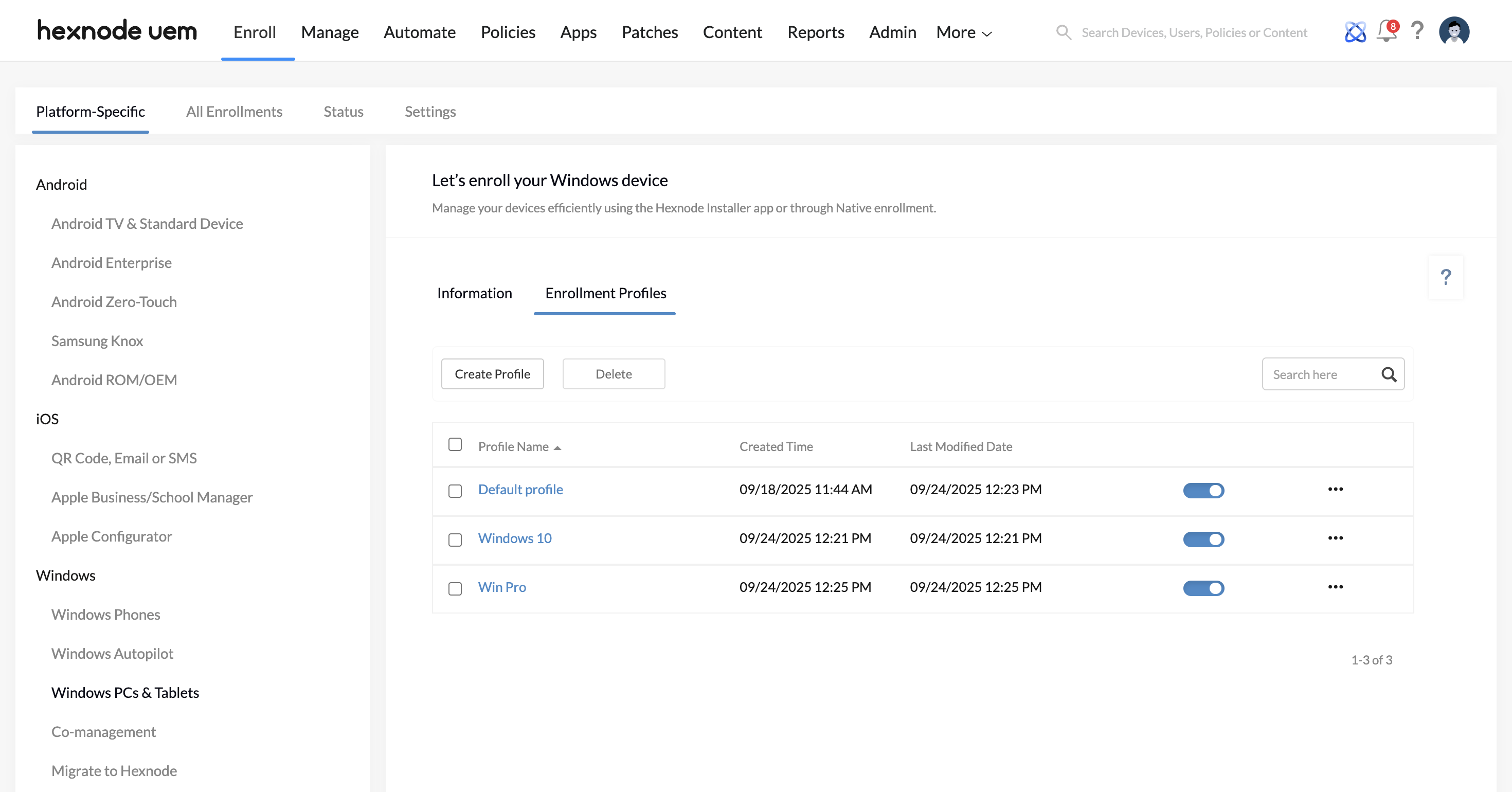 Overview of Enrollment Profiles sub-tab.
