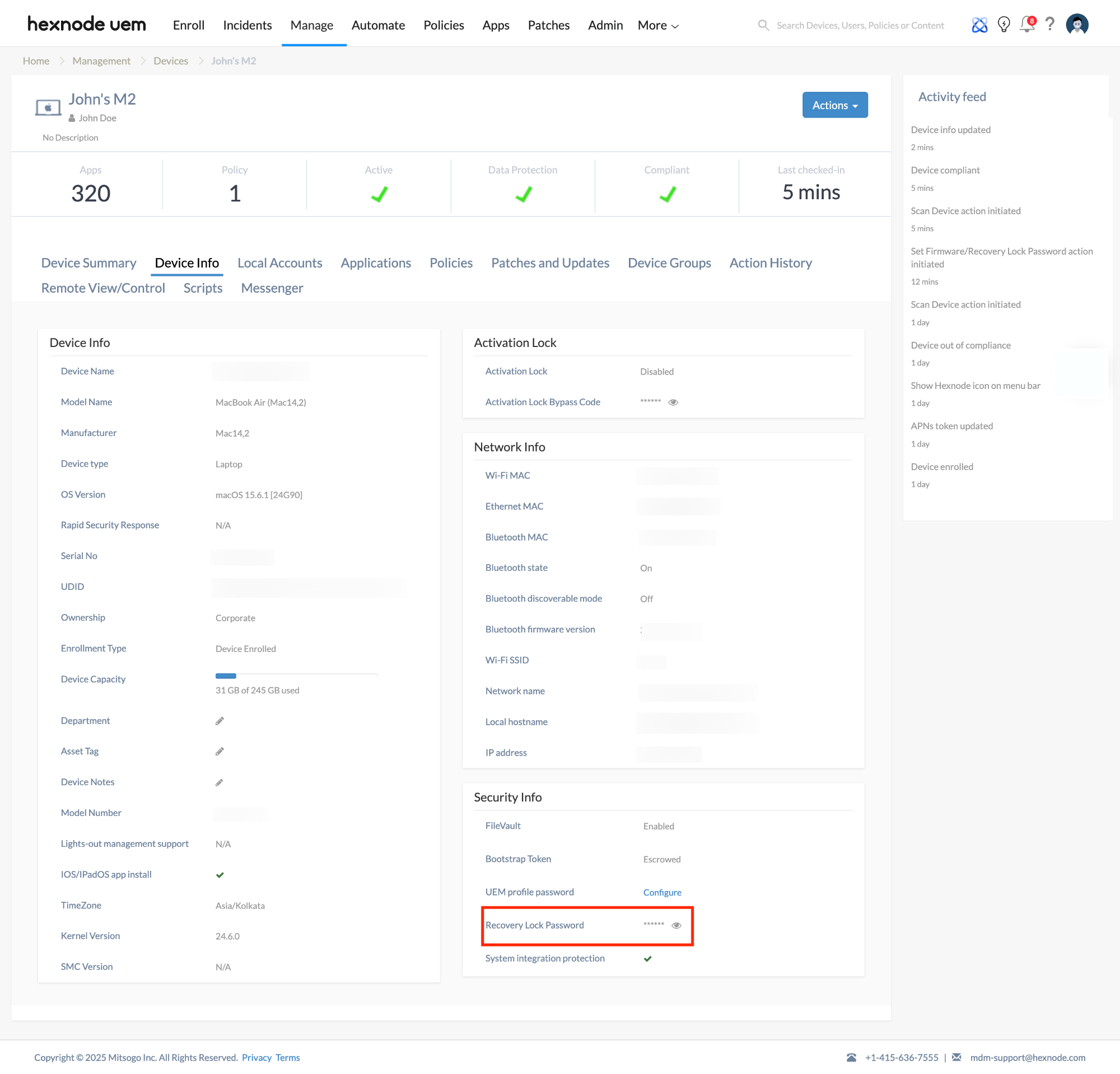 Firmware or Recovery password escrowed to portal Set Firmware/Recovery lock password on macOS devices with Hexnode