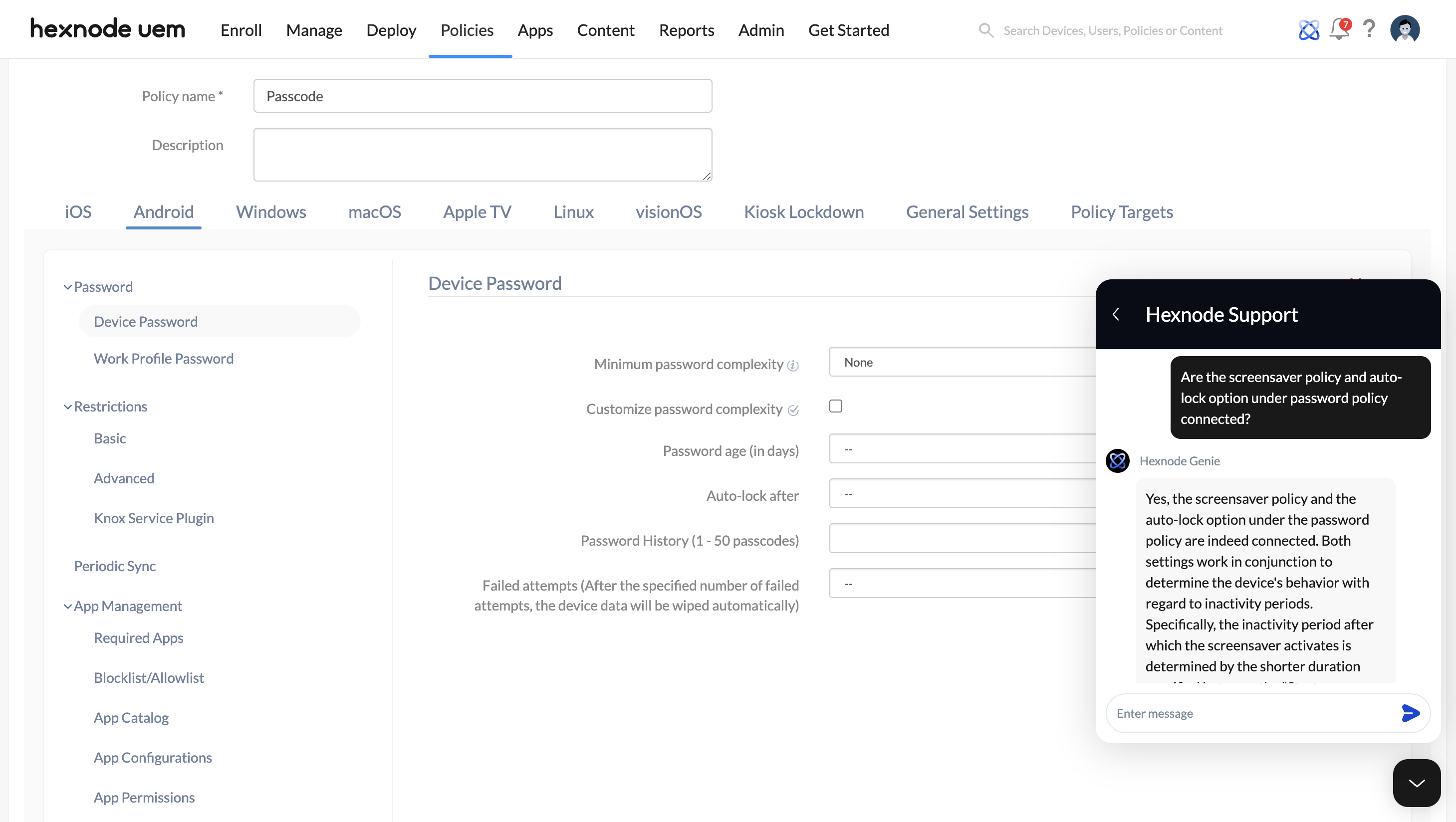 Asking Hexnode Genie clear questions