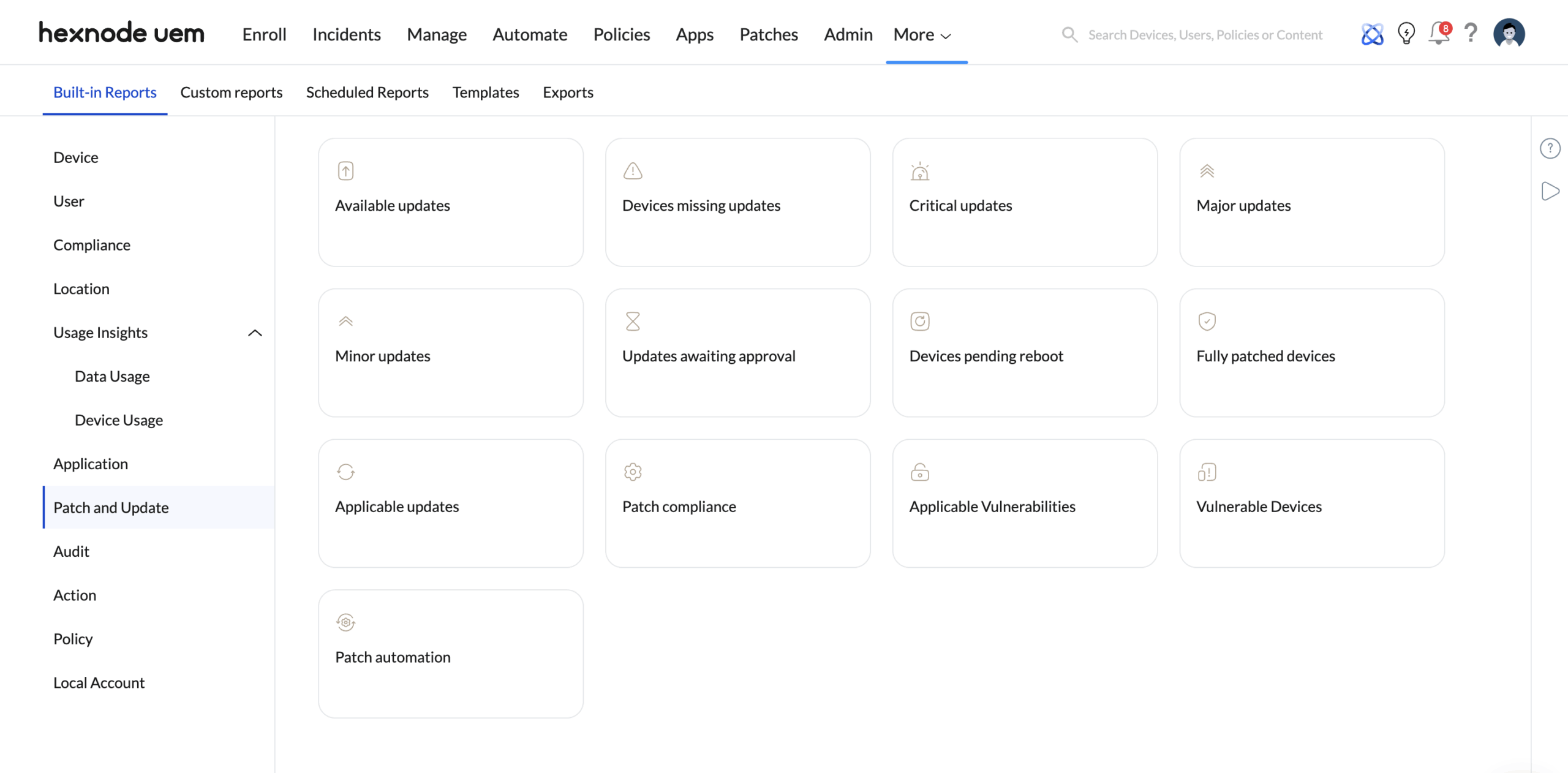 Patch and Update reports Patch and Update Built-in reports in Hexnode UEM