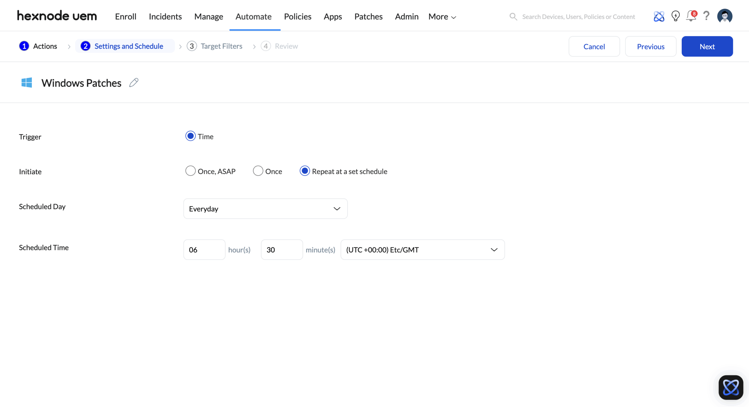 Schedule Automated Vulnerability Remediation Configure a maintenance window to deploy automated vulnerability remediation updates at a specific date, time, and time zone