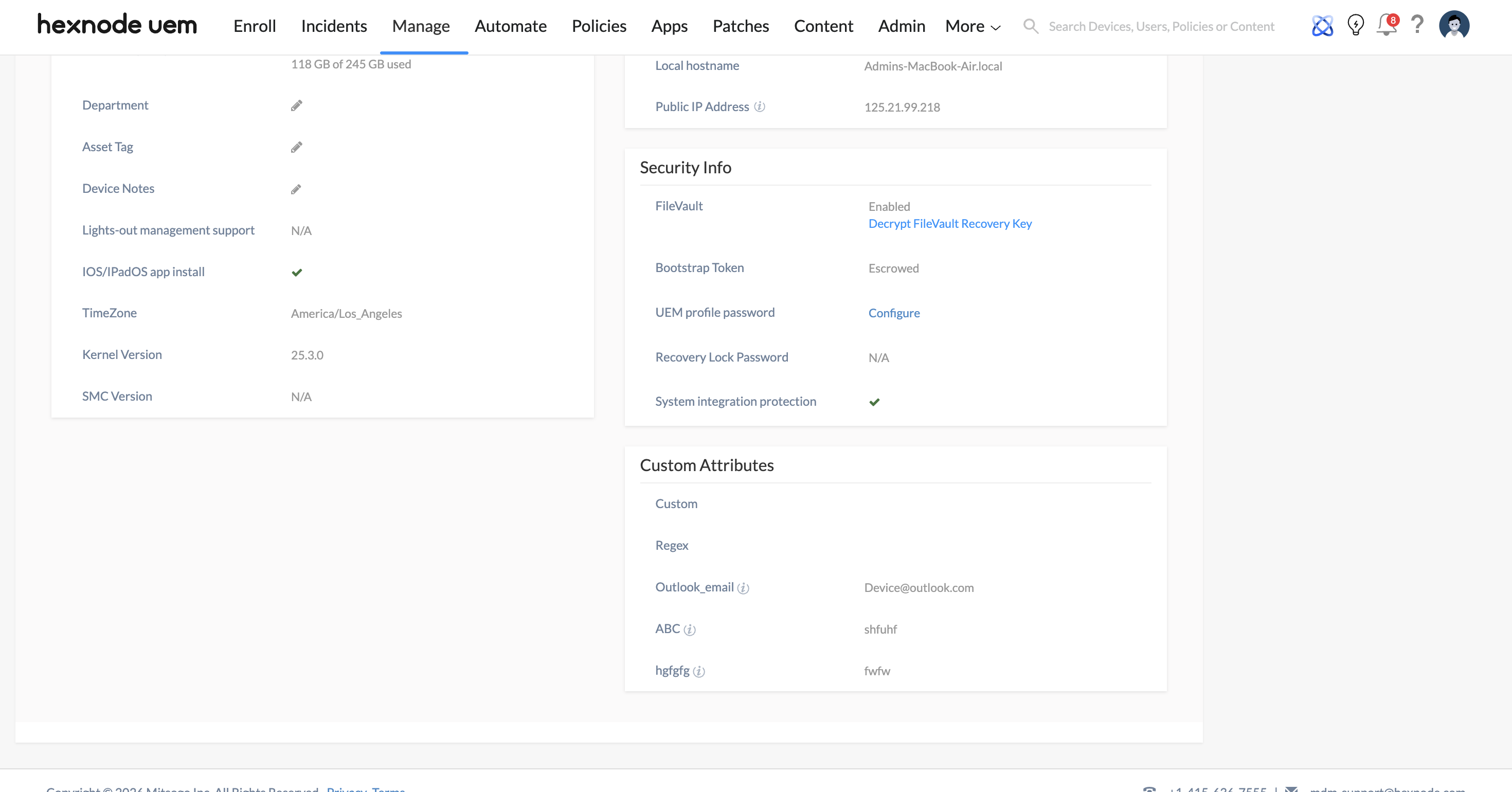 Screenshot of Hexnode UEM dashboard showing the Decrypt FileVault Recovery Key option under Device Details > Device Info > Security Info.” width=”750″ height=”500″></a></p>
</body></html>