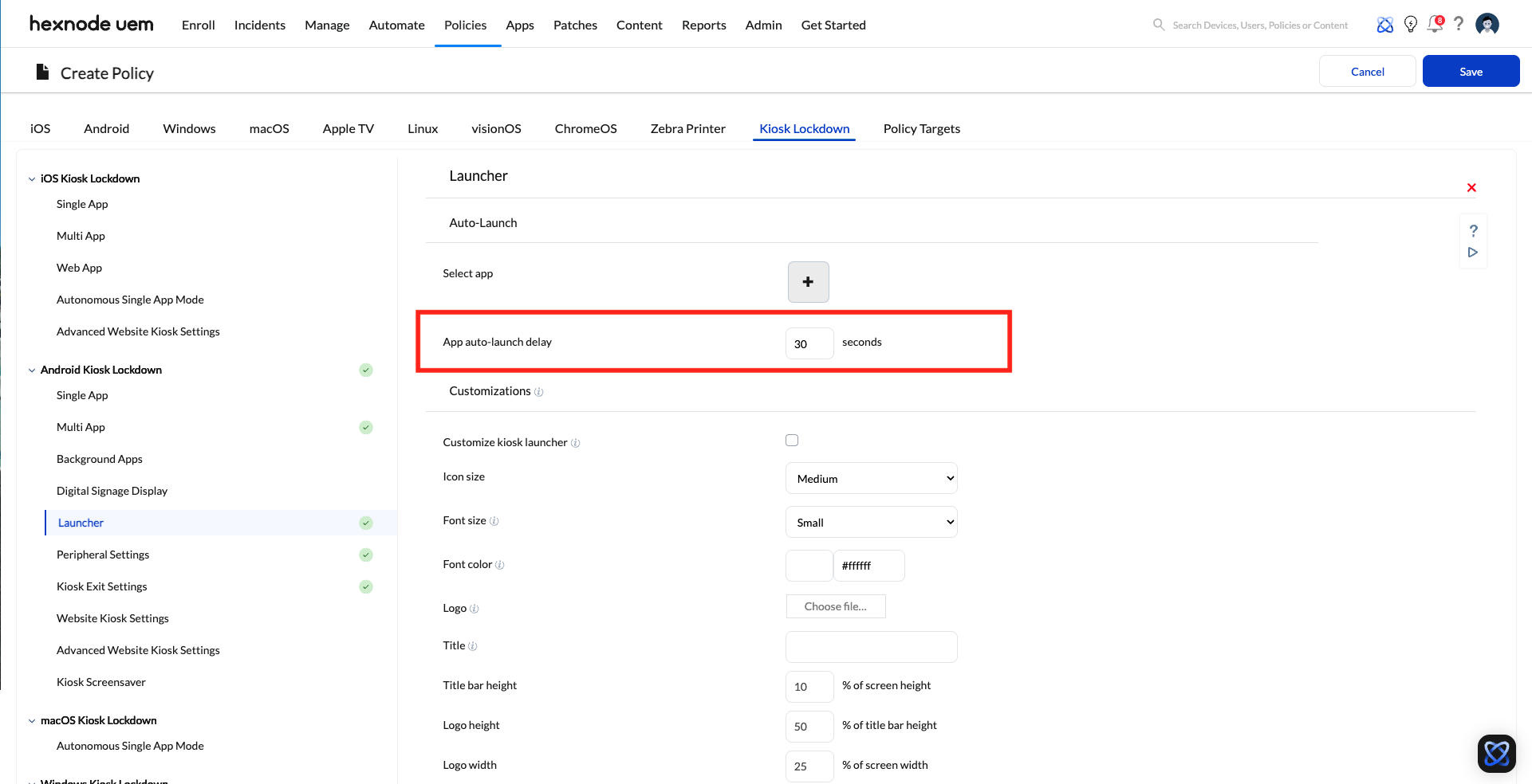 recheck Android Launcher settings to fix android kiosk launch delay
