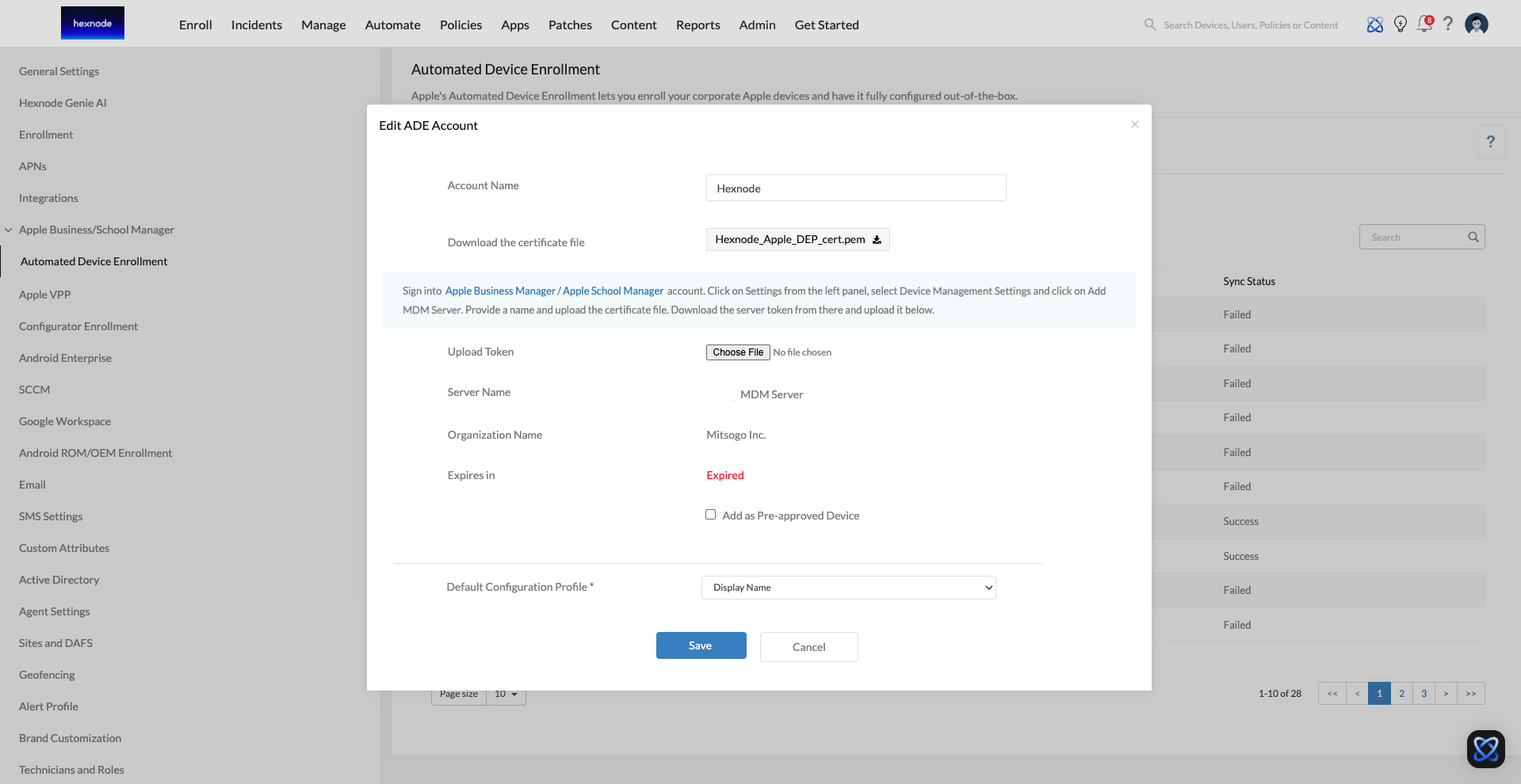 renew ade token if sync with ade fails