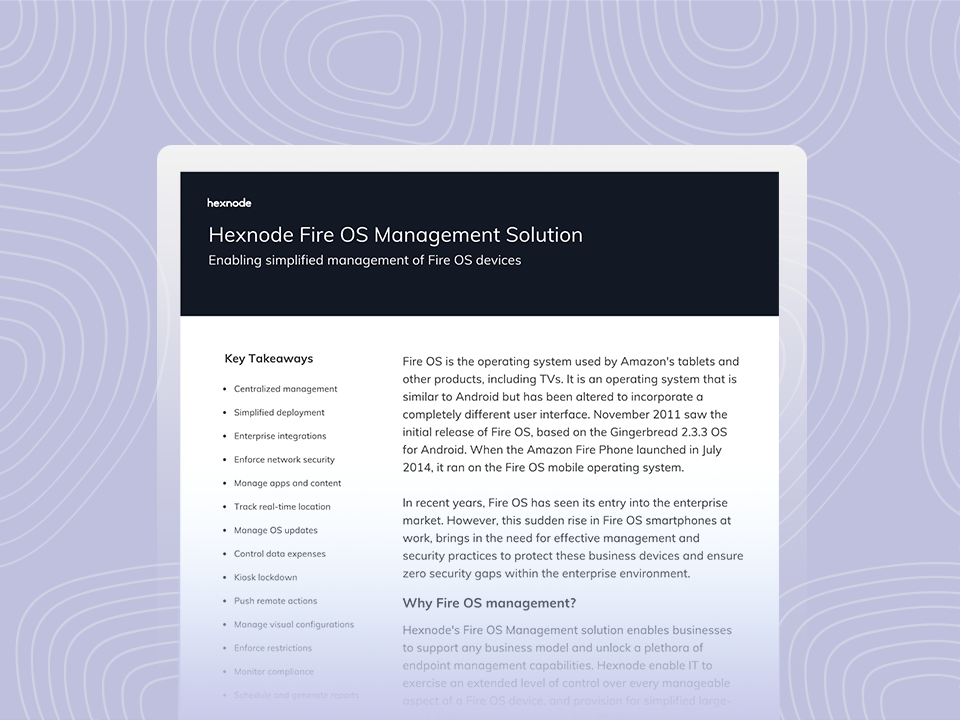 Hexnode Fire OS management solution datasheet